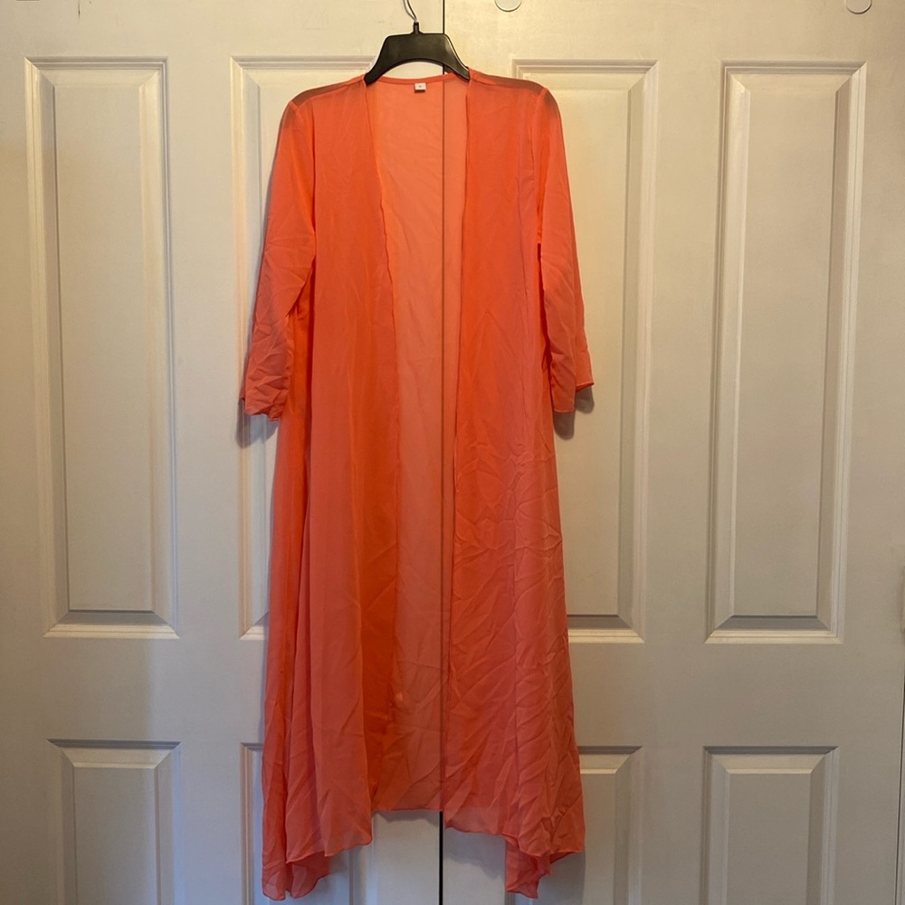 Lightweight Sheer Coral Duster Cardigan